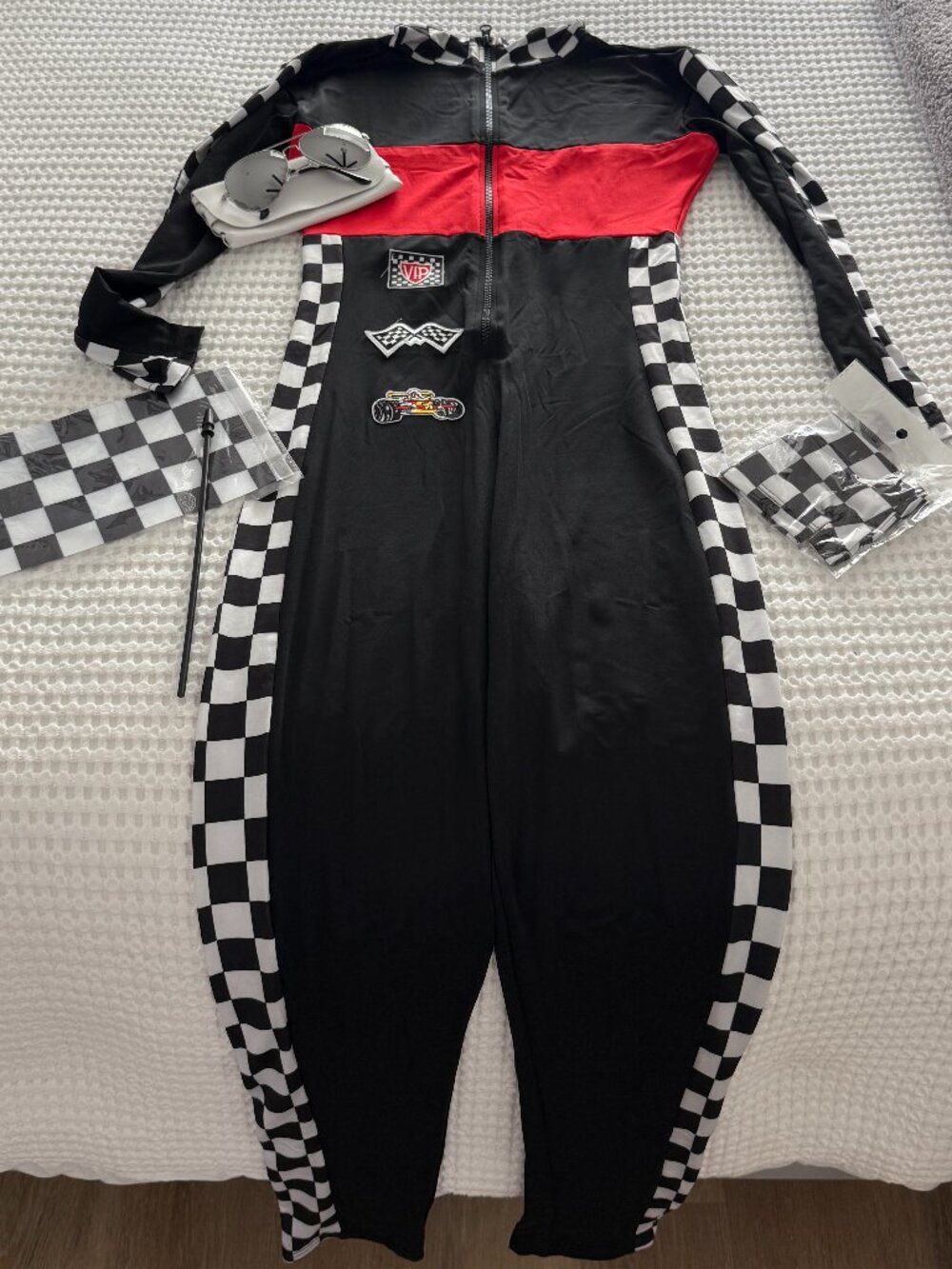 Checkered Racing Jumpsuit Costume Women's Small VIP Racer Halloween